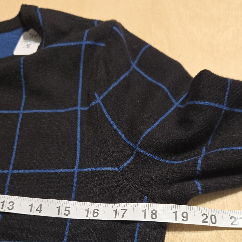 B60 Anne Klein Black and Blue Grid Long Sleeve Sweater Dress Sz Md Scoop Neck - Picture 9 of 13